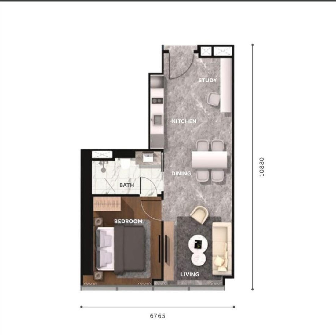 CloutHaus KLCC Type K floor plan, 635 square feet, 1 bedroom 1 bathroom
