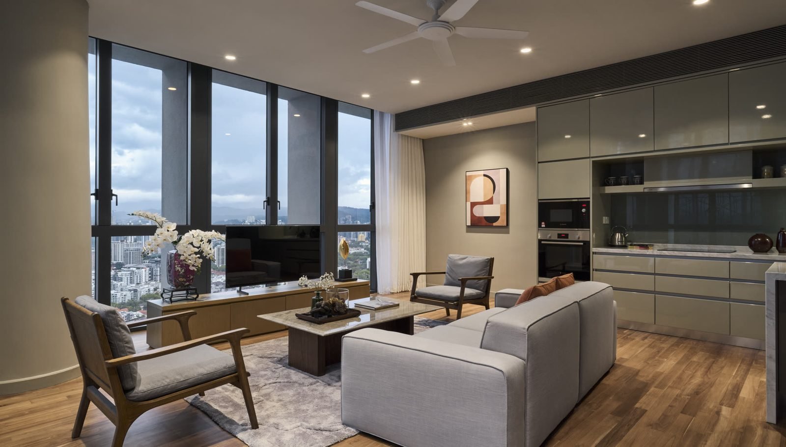 Living area with Japandi-influenced interior design