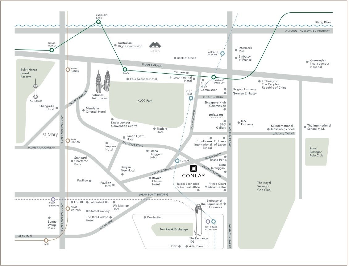Conlay Signature Suites location map showing nearby landmarks in Kuala Lumpur