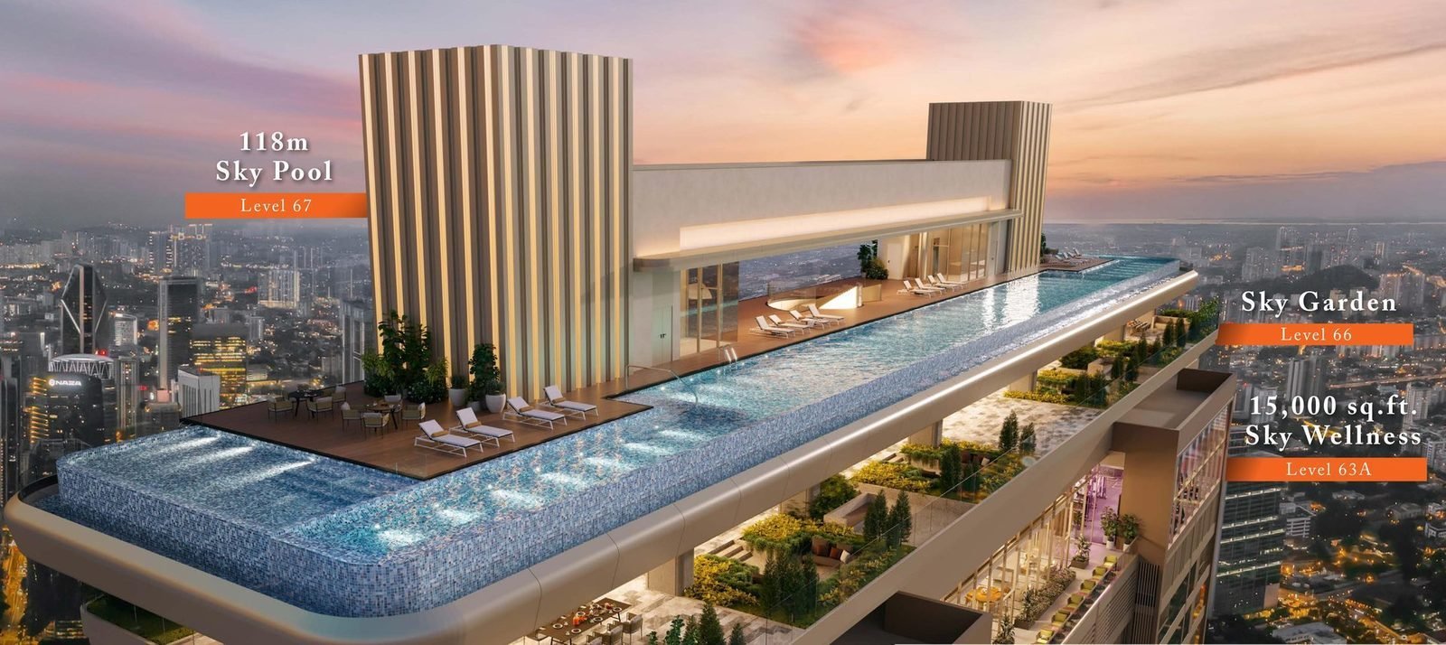 Pavilion Square sky pool, sky garden and sky wellness deck render